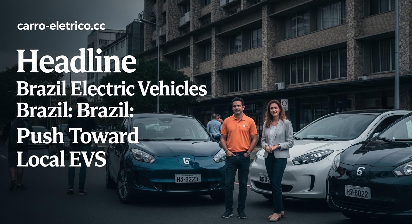 A Brazilian city street with multiple electric vehicles charging at stations and modern infrastructure.