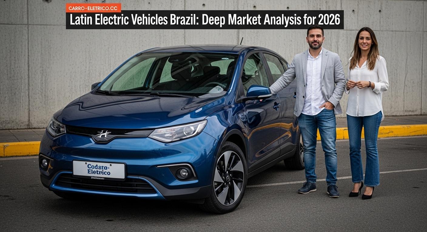 EV charging station in a Brazilian city with a skyline backdrop.