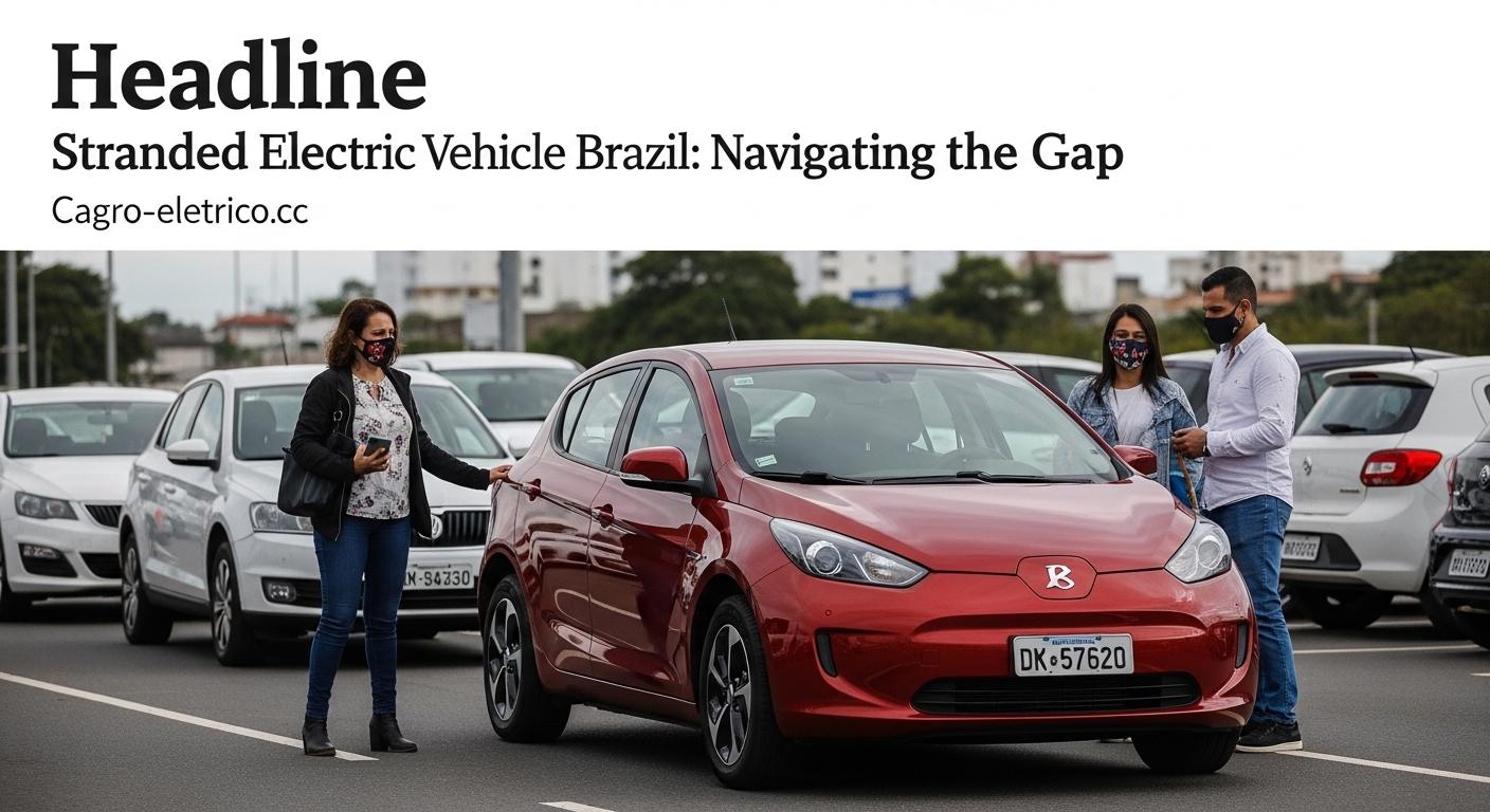 Brazilian city street with EV charging stations and a stranded electric vehicle highlighting infrastructure gaps