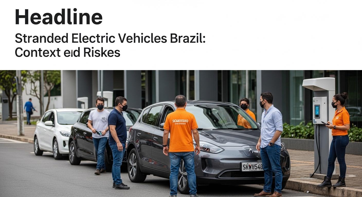 Brazilian city street with EV charging hub and several electric cars, illustrating potential stranded assets in the vehi
