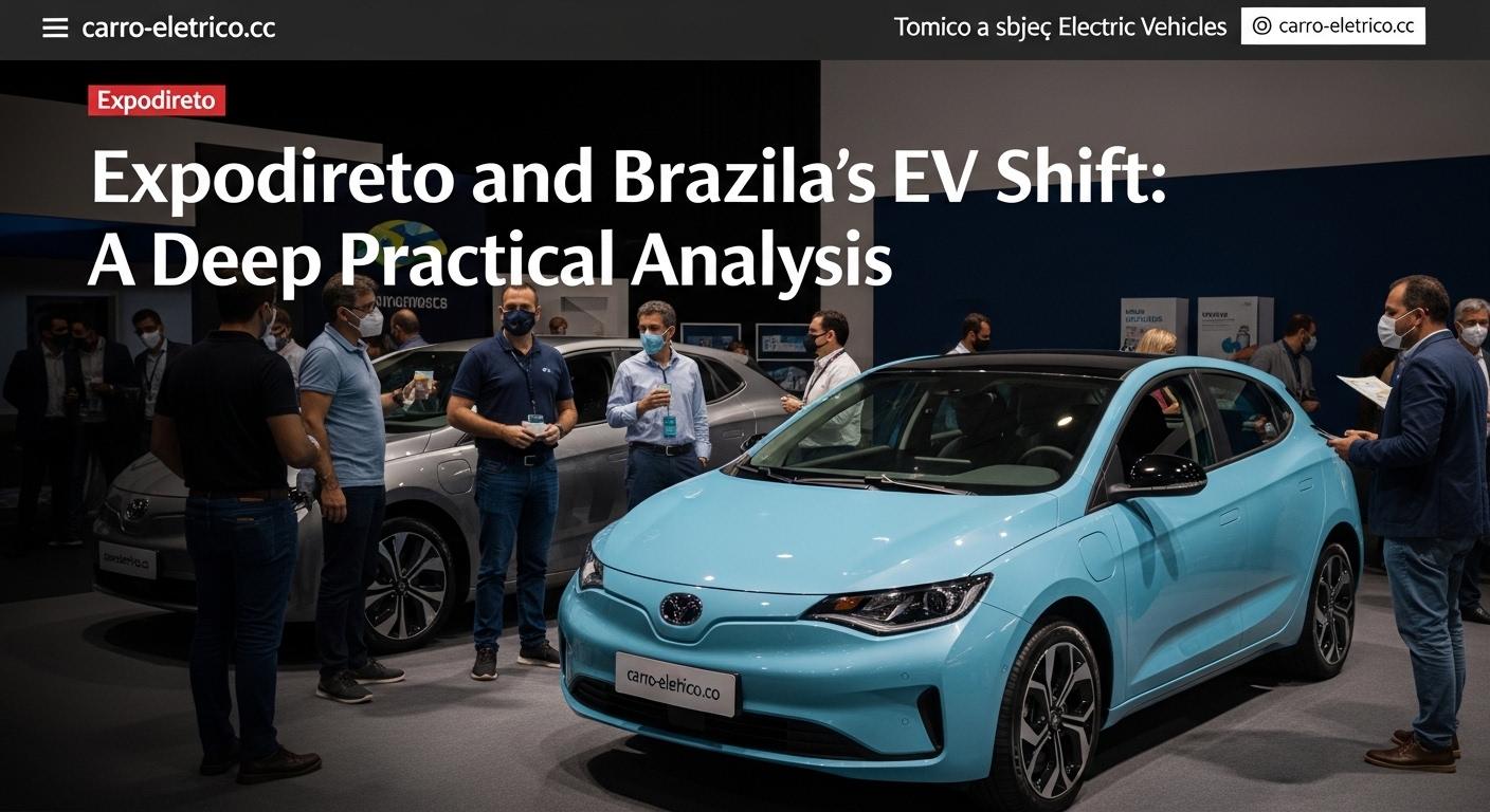 Electric tractors and charging infrastructure at a Brazilian agribusiness expo, illustrating the EV shift in agriculture