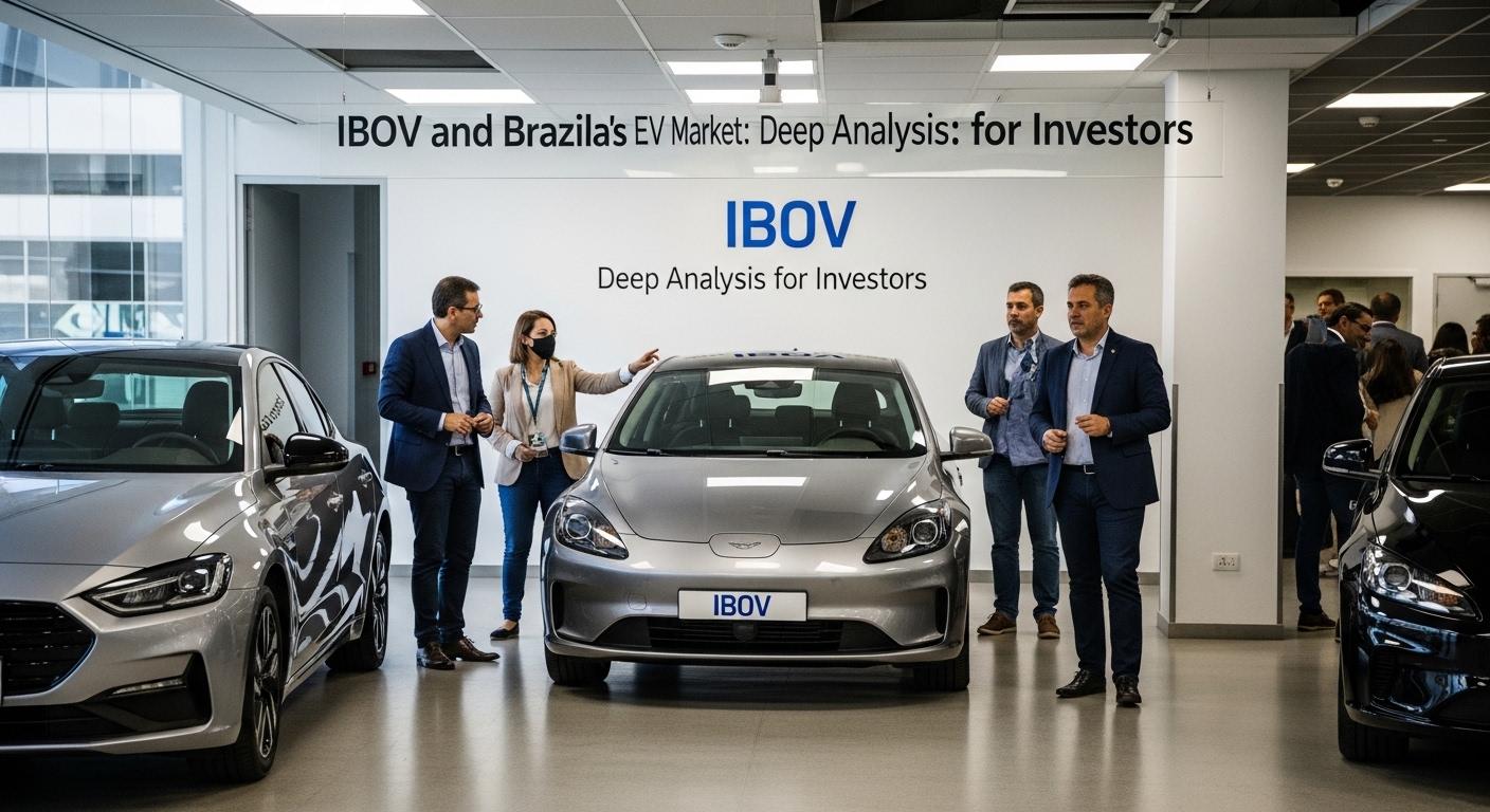 Brazilian street with electric vehicles and stock market imagery