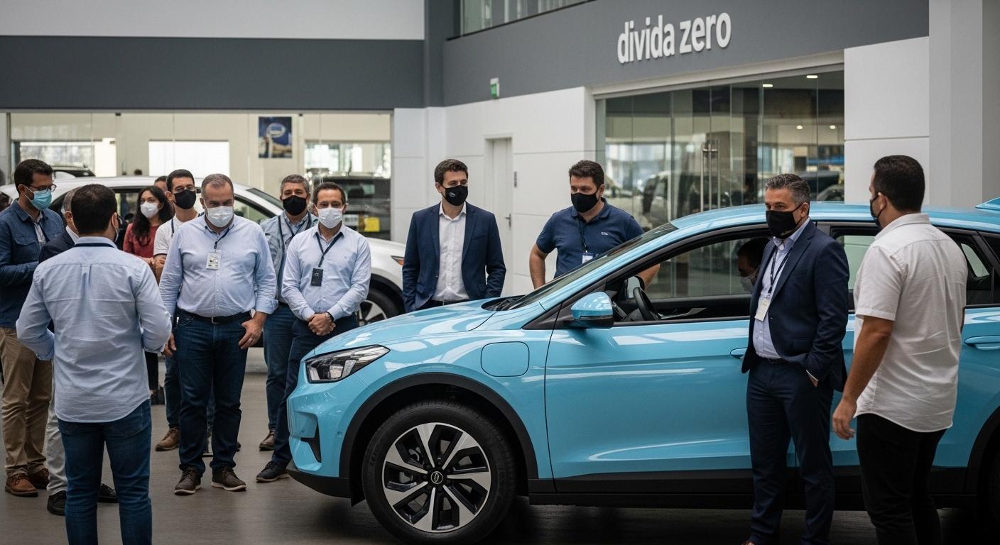 EV charging in a Brazilian city illustrating debt-free mobility and divida zero concept.