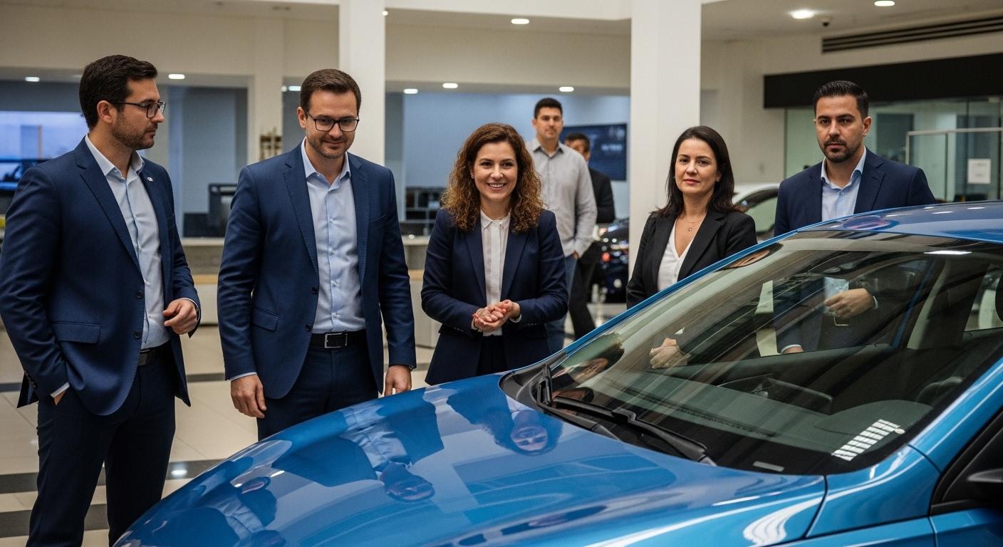 EV charging in Brazil with Tele Sena slip on a screen in the background