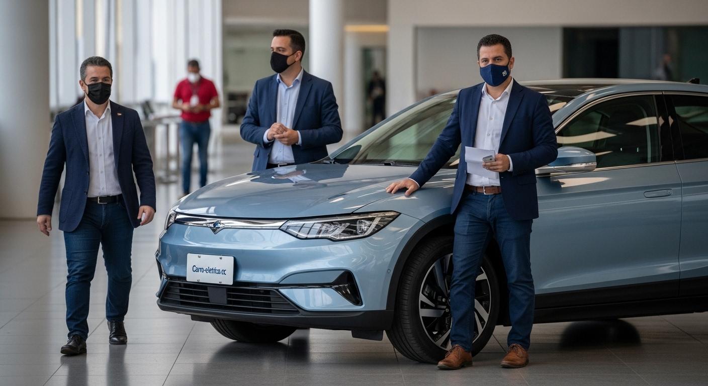 EV charging stations in a Brazilian city at dusk, signaling cautious planning around electric vehicles